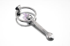 Twin Vera Cruz Amethyst spoon pendant shown on white background with solid 925 sterling silver and pale purple crystal.