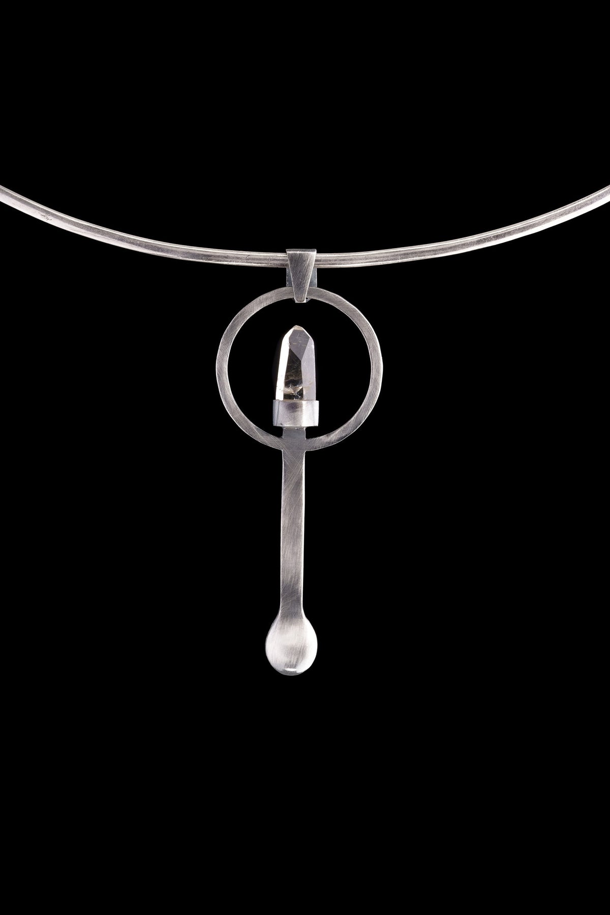 Himalayan Window Quartz - Spice / Ceremonial Spoon - 925 Cast Silver - Oxidised & Brush Textured - Crystal Pendant Necklace