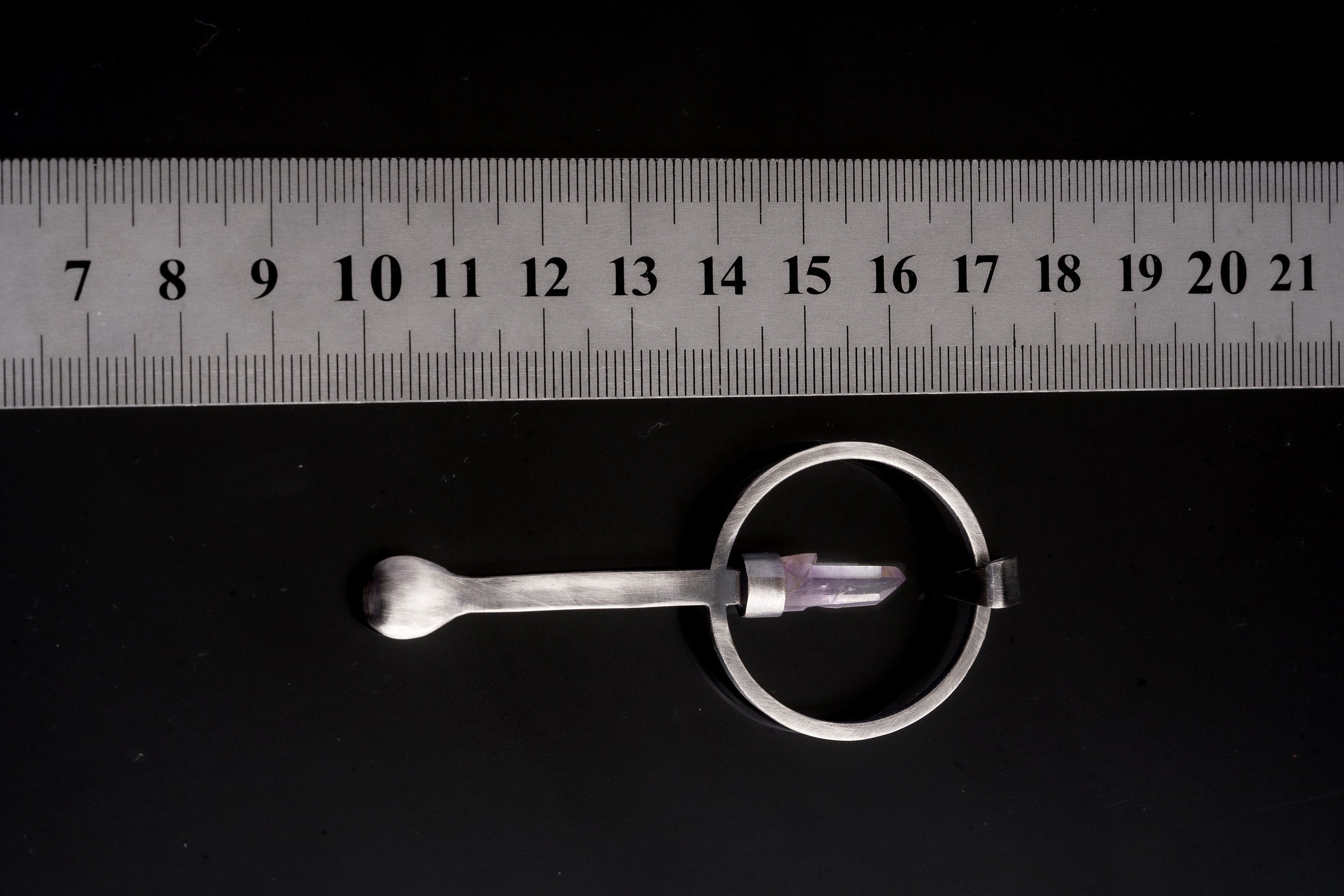 Double Terminated Vera Cruz Amethyst - Ceremonial Spoon - 925 Cast Silver - Oxidised Brush Textured