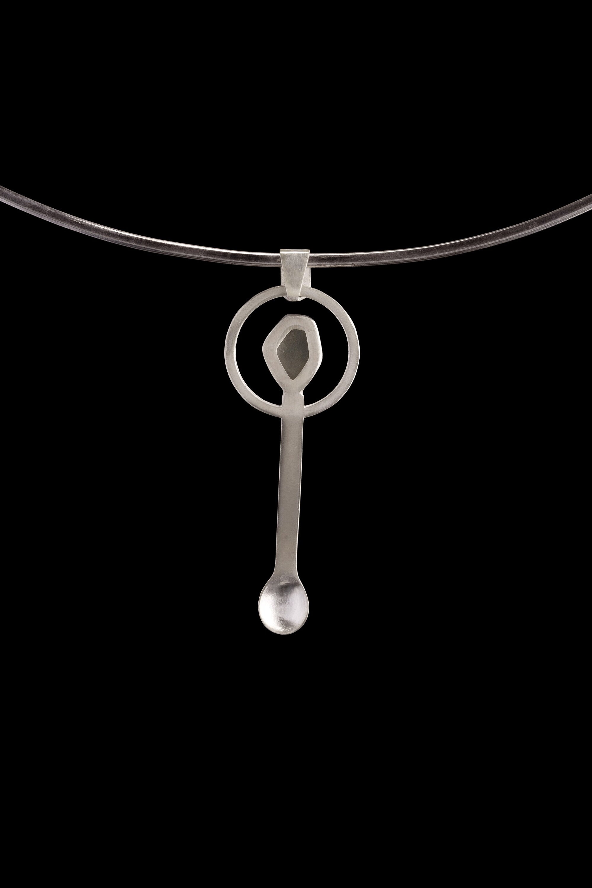 Himalayan Aquamarine - Small Spice / Ceremonial Spoon - Solid 925 Cast Silver - Unique Brush Textured - Crystal Pendant Necklace