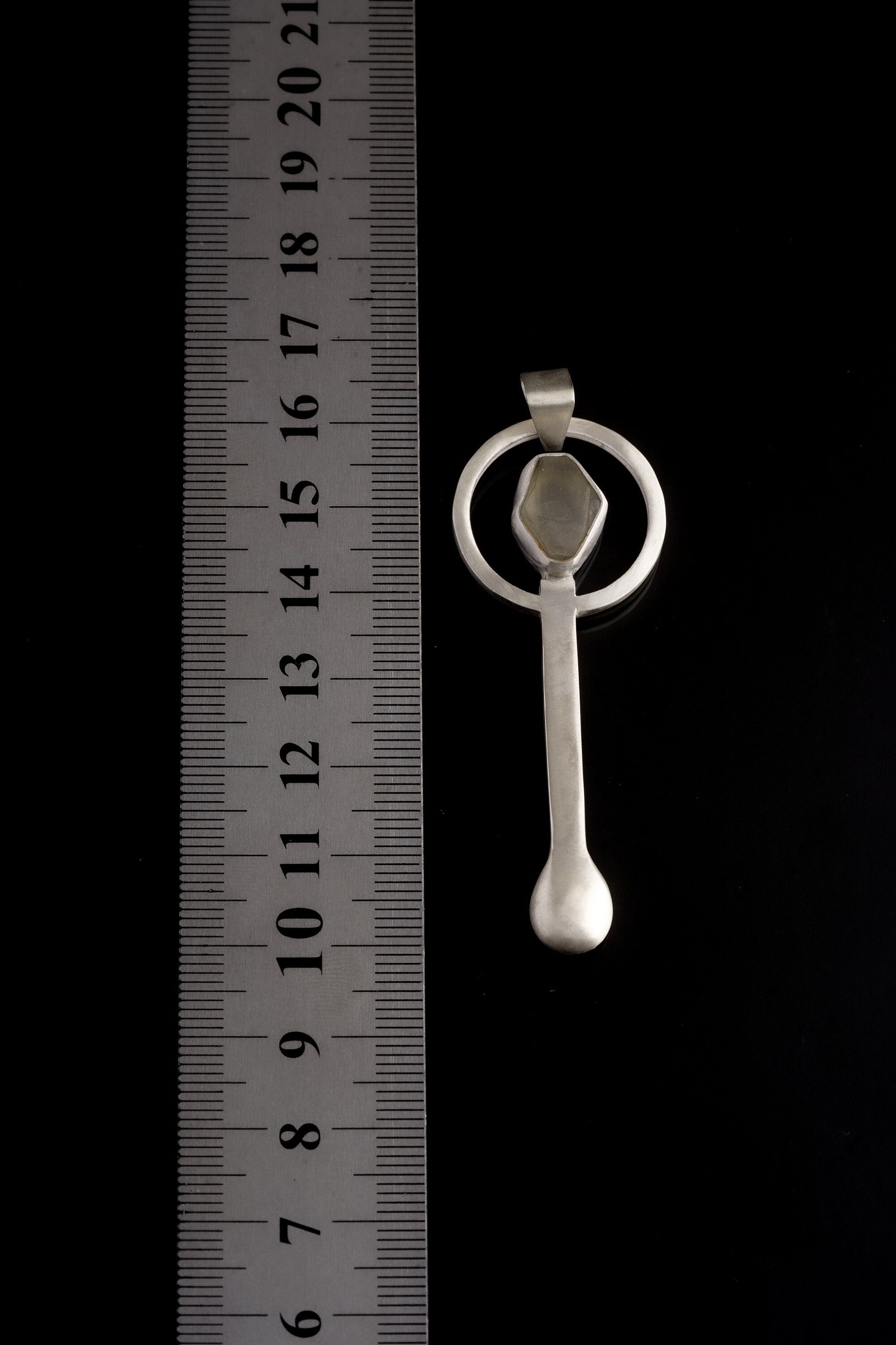 Himalayan Aquamarine - Small Spice / Ceremonial Spoon - Solid 925 Cast Silver - Unique Brush Textured - Crystal Pendant Necklace