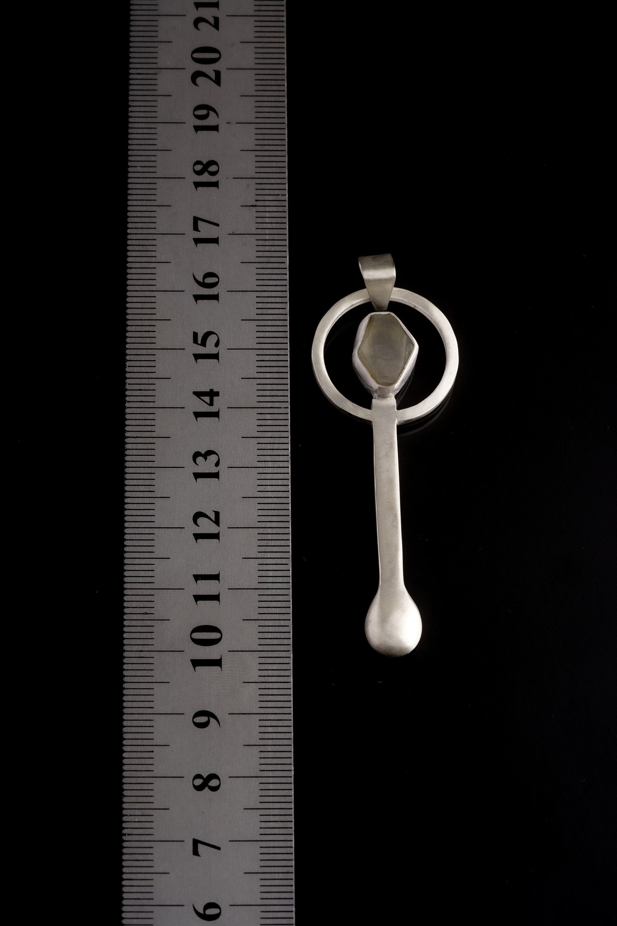 Himalayan Aquamarine - Small Spice / Ceremonial Spoon - Solid 925 Cast Silver - Unique Brush Textured - Crystal Pendant Necklace