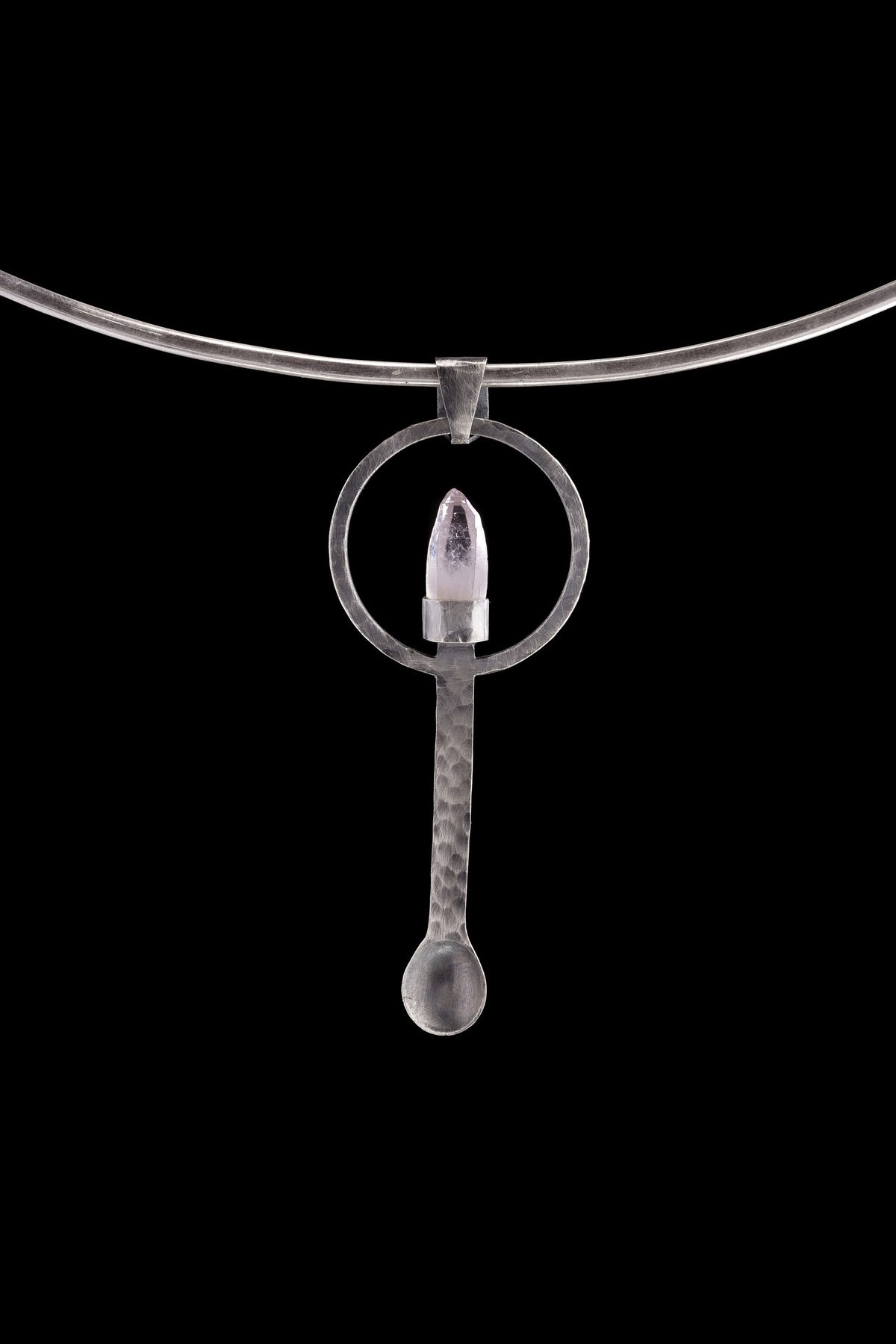 Light Coloured Vera Cruze Lemurian Laser Amethyst - Ceremonial Spoon - 925 Cast Silver - Oxidised & Hammer Textured