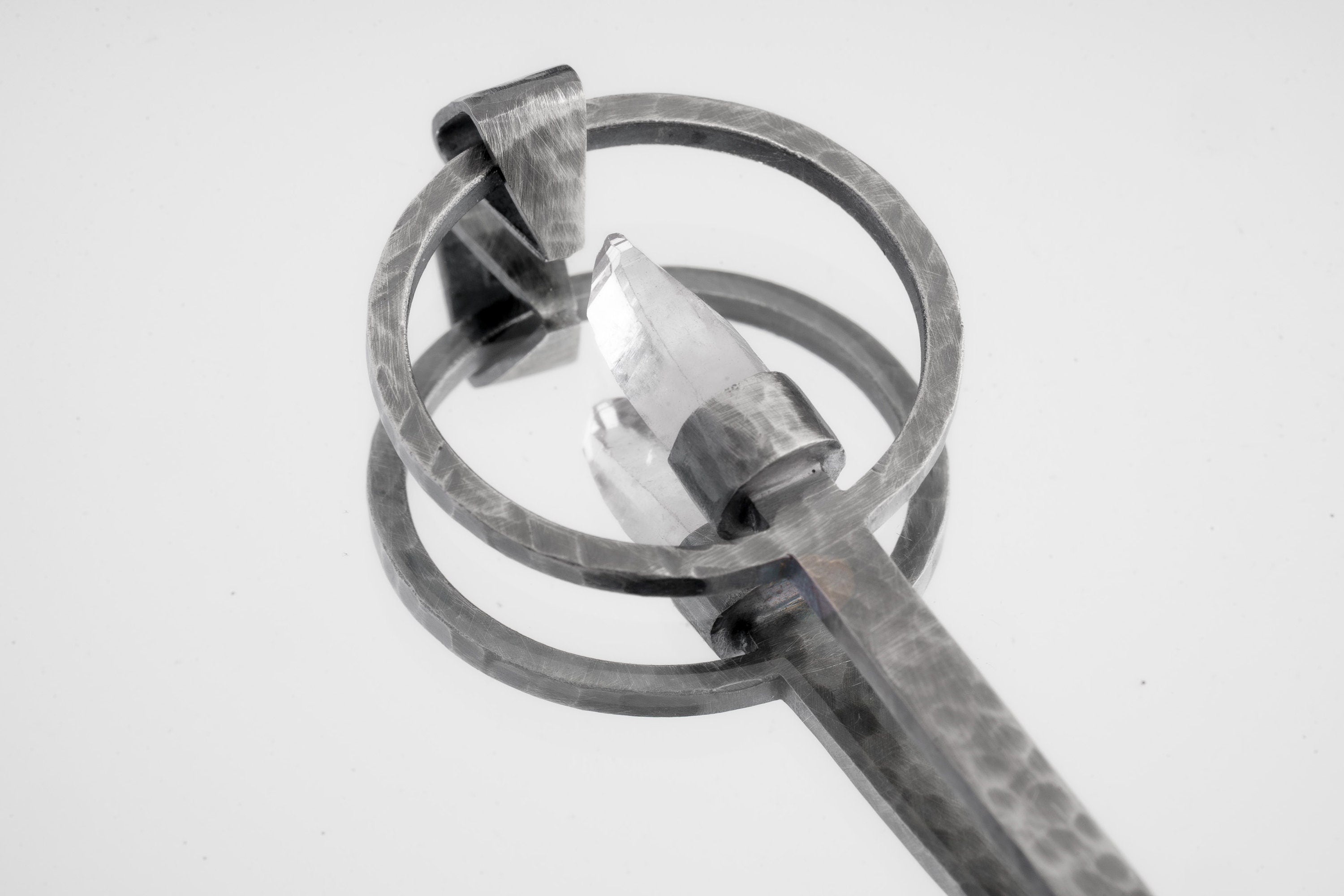 Close-up of Vera Cruz Lemurian Quartz spoon showing brush-textured sterling silver and delicate clear laser crystal.