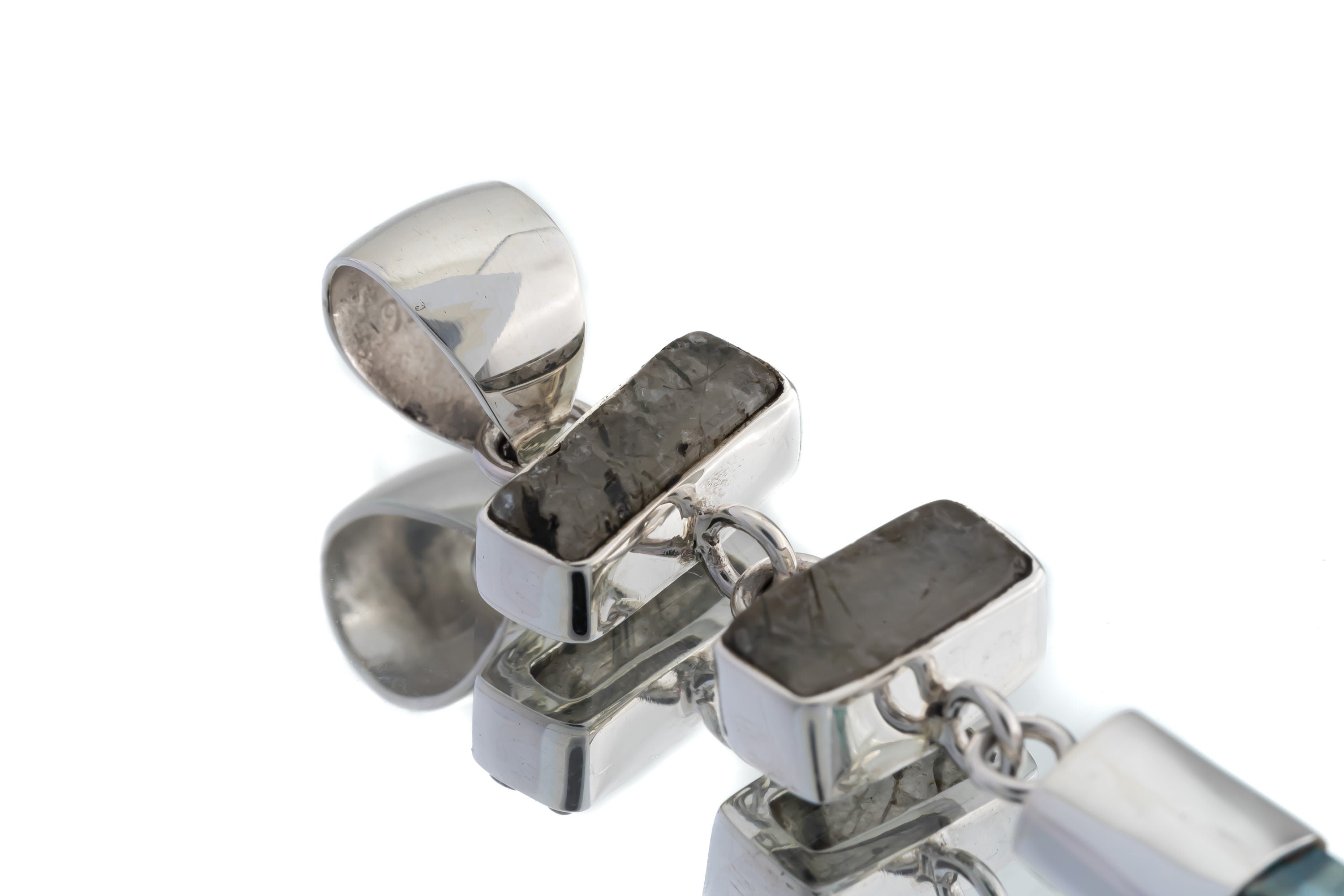 Limited Edition Black Rutile Quartz & Lemurian Aqua Aura Point Dangling Pendant, High Shine Sterling Silver, Scorpio Zodiac,Unique Gift NO/3
