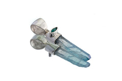 Aqua Aura Quartz & Eye Shape Faceted Natural Emerald - High Shine Sterling Silver Crystal Pendant NO/6