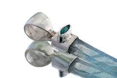 Aqua Aura Quartz & Eye Shape Faceted Natural Emerald - High Shine Sterling Silver Crystal Pendant NO/6