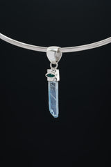 Aqua Aura Quartz & Eye Shape Faceted Natural Emerald - High Shine Sterling Silver Crystal Pendant NO/6