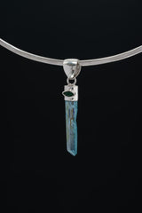 Aqua Aura Quartz & Eye Shape Faceted Natural Emerald - High Shine Sterling Silver Crystal Pendant NO/1