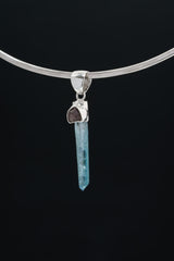 Aqua Aura Quartz & Raw Amethyst - High Shine Sterling Silver Crystal Pendant NO/15