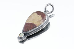 Grounding Australian Mookaite and Fiery Ethiopian Opal Pendant - Oxidised Sterling Silver with Sun Ray Details