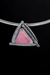 Gem Rhodochrosite Stack Pendant, Textured & Oxidized 925 Sterling Silver, Heart Chakra, Scorpio Zodiac, Emotional Healing, Unique Gift
