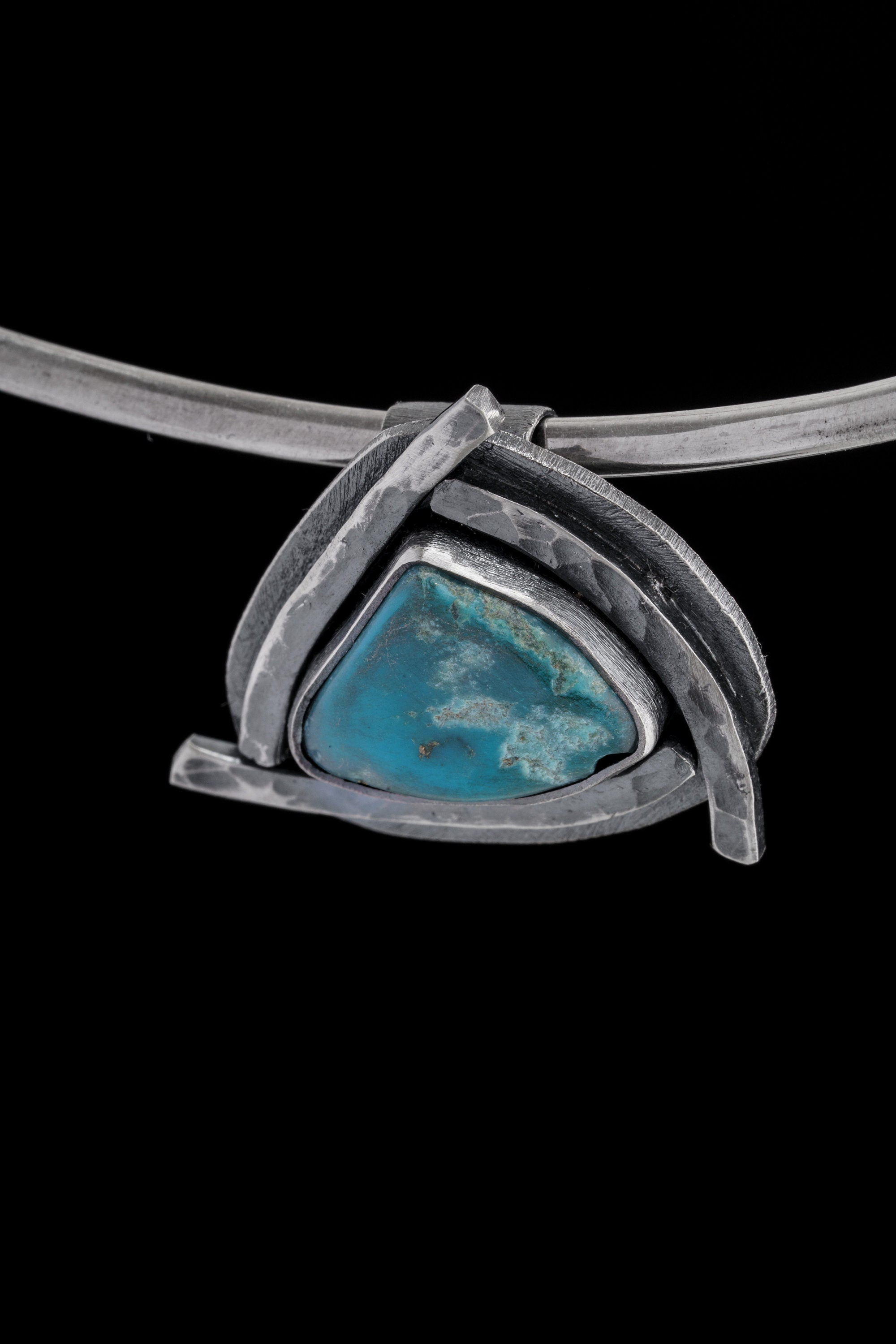 Sleeping Beauty Turquoise Triangle Pendant: Oxidized Sterling Silver, Handmade