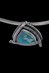 Sleeping Beauty Turquoise Triangle Pendant: Oxidized Sterling Silver, Handmade