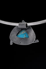 Sleeping Beauty Turquoise Triangle Pendant: Oxidized Sterling Silver, Handmade