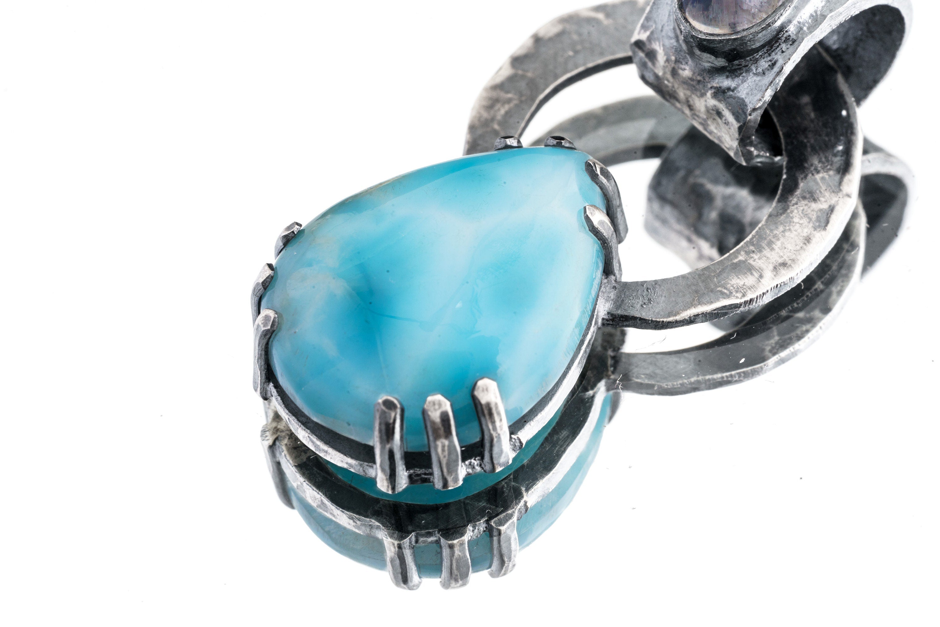 Blue Moonstone Larimar Pendant 925 Sterling Silver Oxidized Claw Necklace Throat Third Eye Chakra Gift