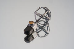 Himalayan Brown Tourmaline Opal Necklace 925 Sterling Silver Brutalist Wire Sphere Dravite Talisman Gift