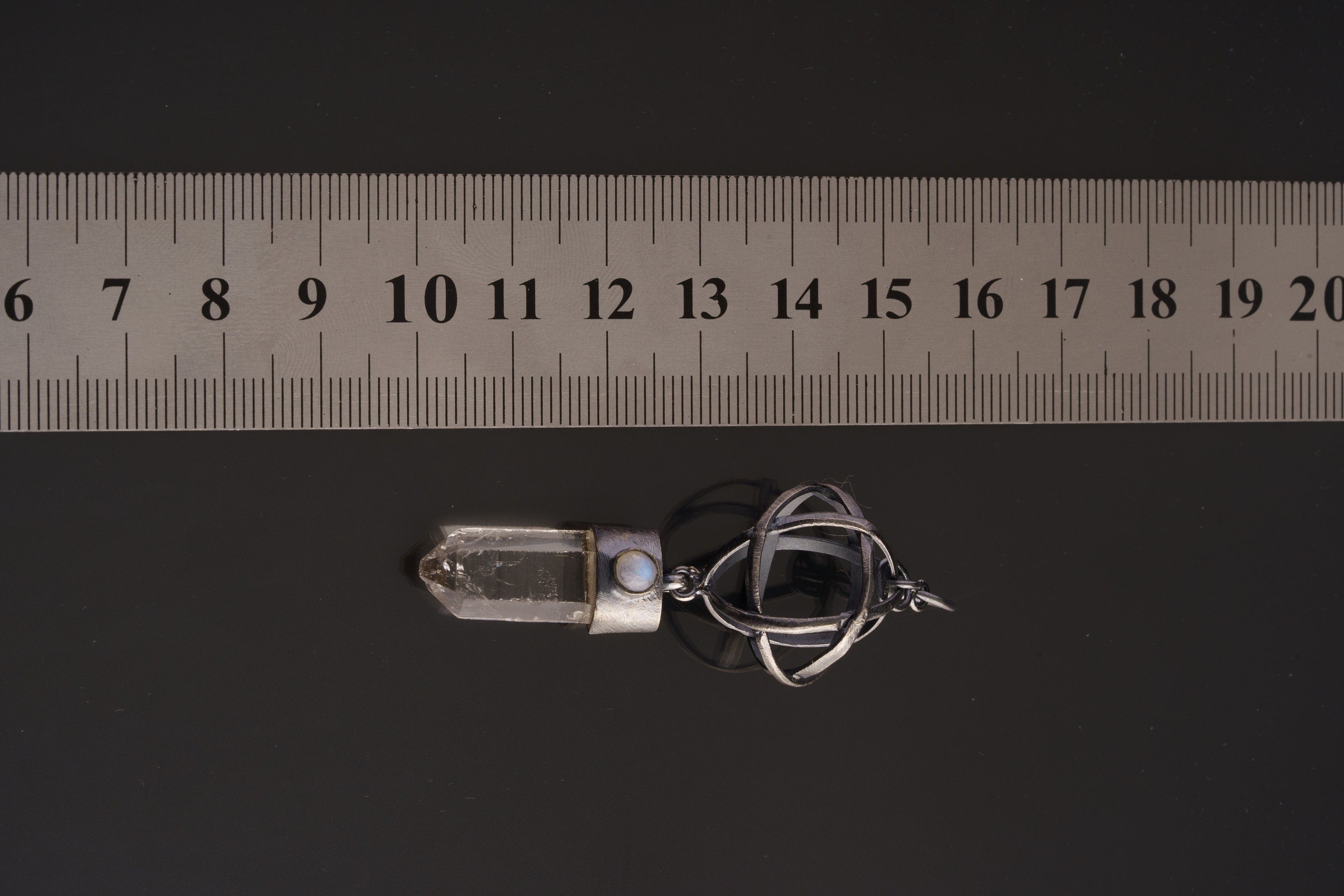 Lemurian Quartz Moonstone Pendant: Oxidized Sterling Silver Third Eye Chakra