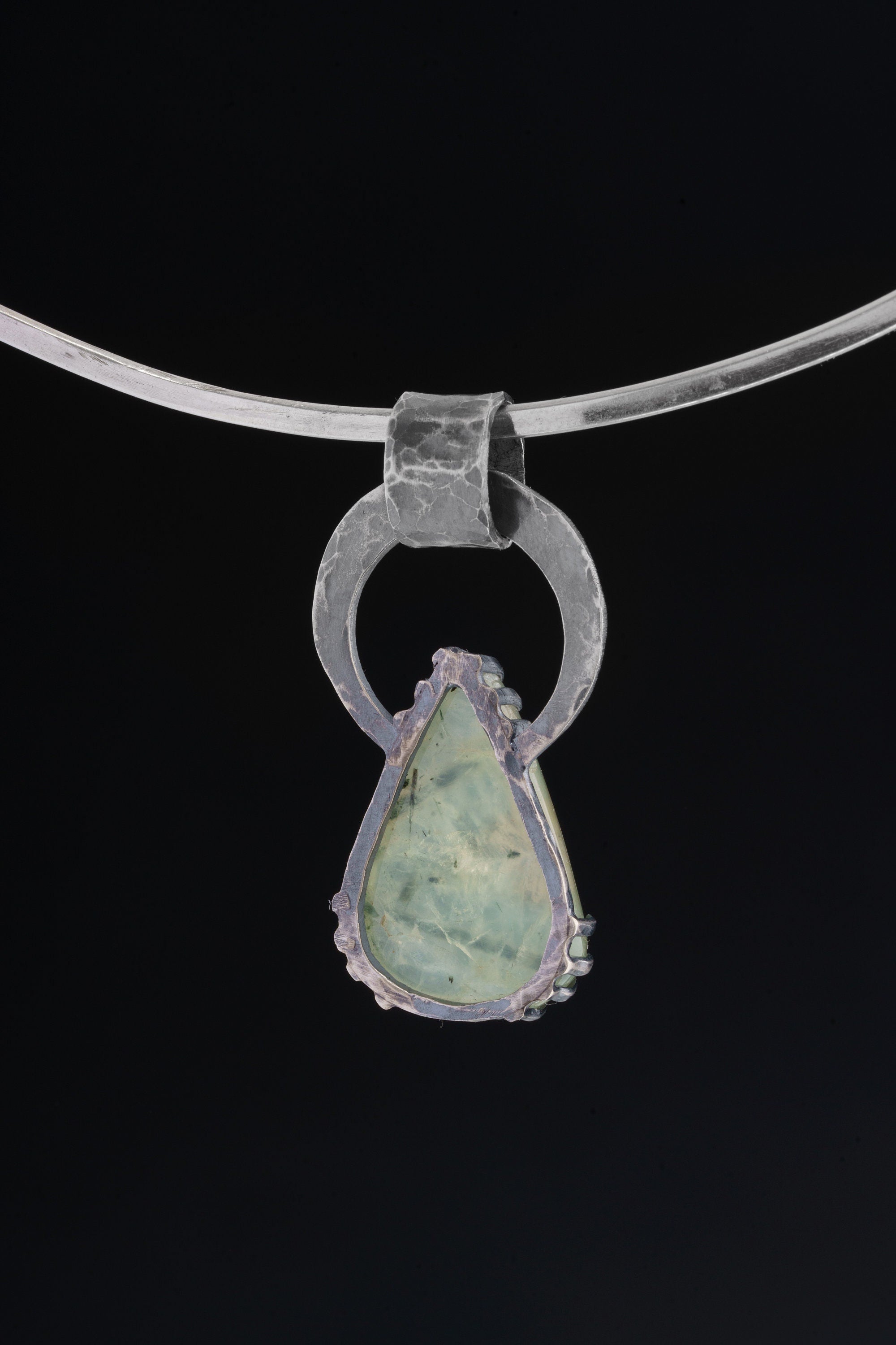 Peridot with Black Rutile & Blue Moonstone - Oxidised Hammered Sterling Silver - Claw Set Pendant