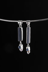 Blue Moonstone, Raw Tourmaline, Light Australian Smoky Quartz, & Blue Sapphire Pendant, Sterling Silver, Libra Zodiac, Emotional Balance