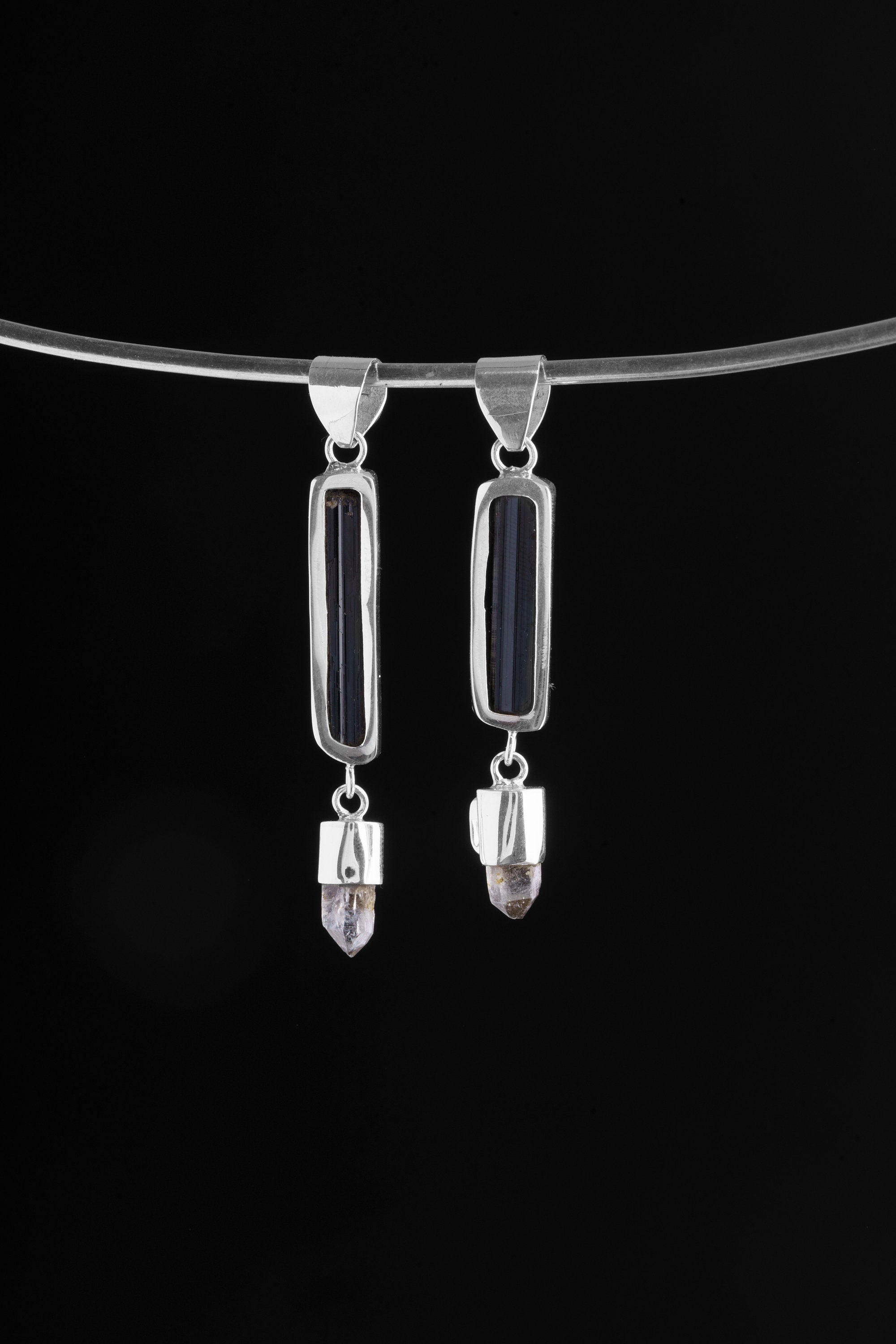 Blue Moonstone, Raw Tourmaline, Light Australian Smoky Quartz, & Blue Sapphire Pendant, Sterling Silver, Libra Zodiac, Emotional Balance