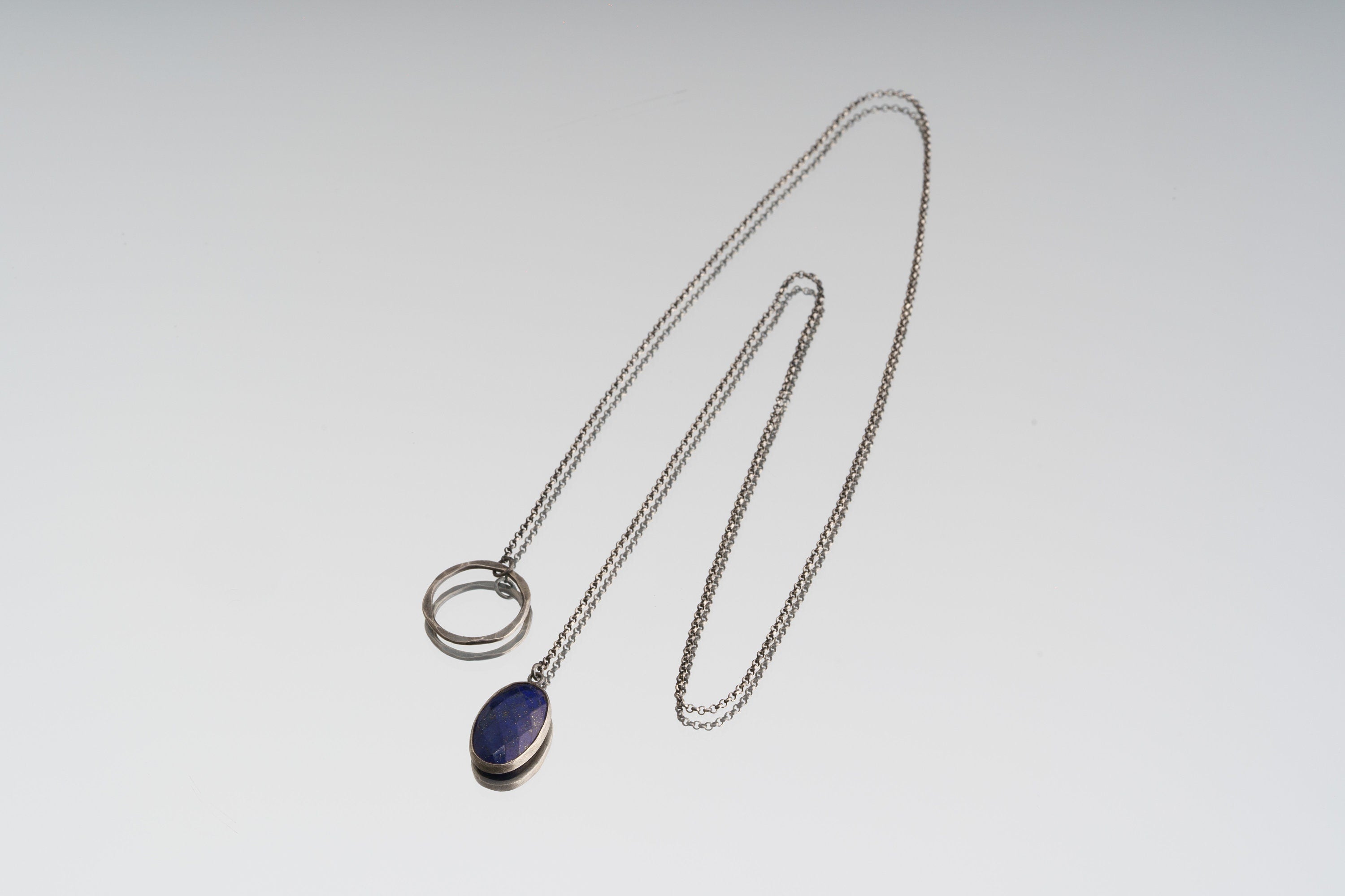 Faceted Lapis Lazuli Pendant Oxidized & Brush Textured Adjustable Sterling Silver Necklace 16-Inch Chain Third Eye Chakra Sagittarius/Pisces