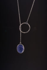 Faceted Lapis Lazuli Pendant Oxidized & Brush Textured Adjustable Sterling Silver Necklace 16-Inch Chain Third Eye Chakra Sagittarius/Pisces