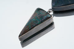 Malachite with Pyrite & Chrysocolla with Azurite Pendant, Sterling Silver, Heart and Throat Chakra, Taurus , Sagittarius Zodiac, Unique Gift