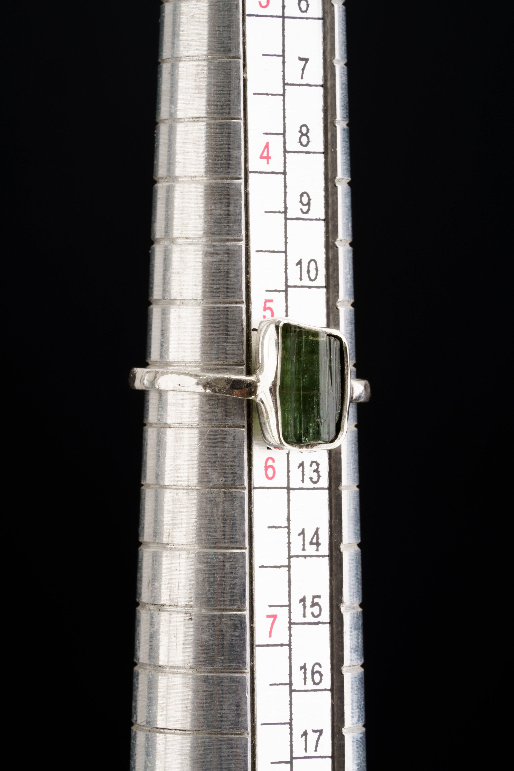 Gem Green Tourmaline - Size 5 1/2 US - Fine Sterling Silver Crystal Ring