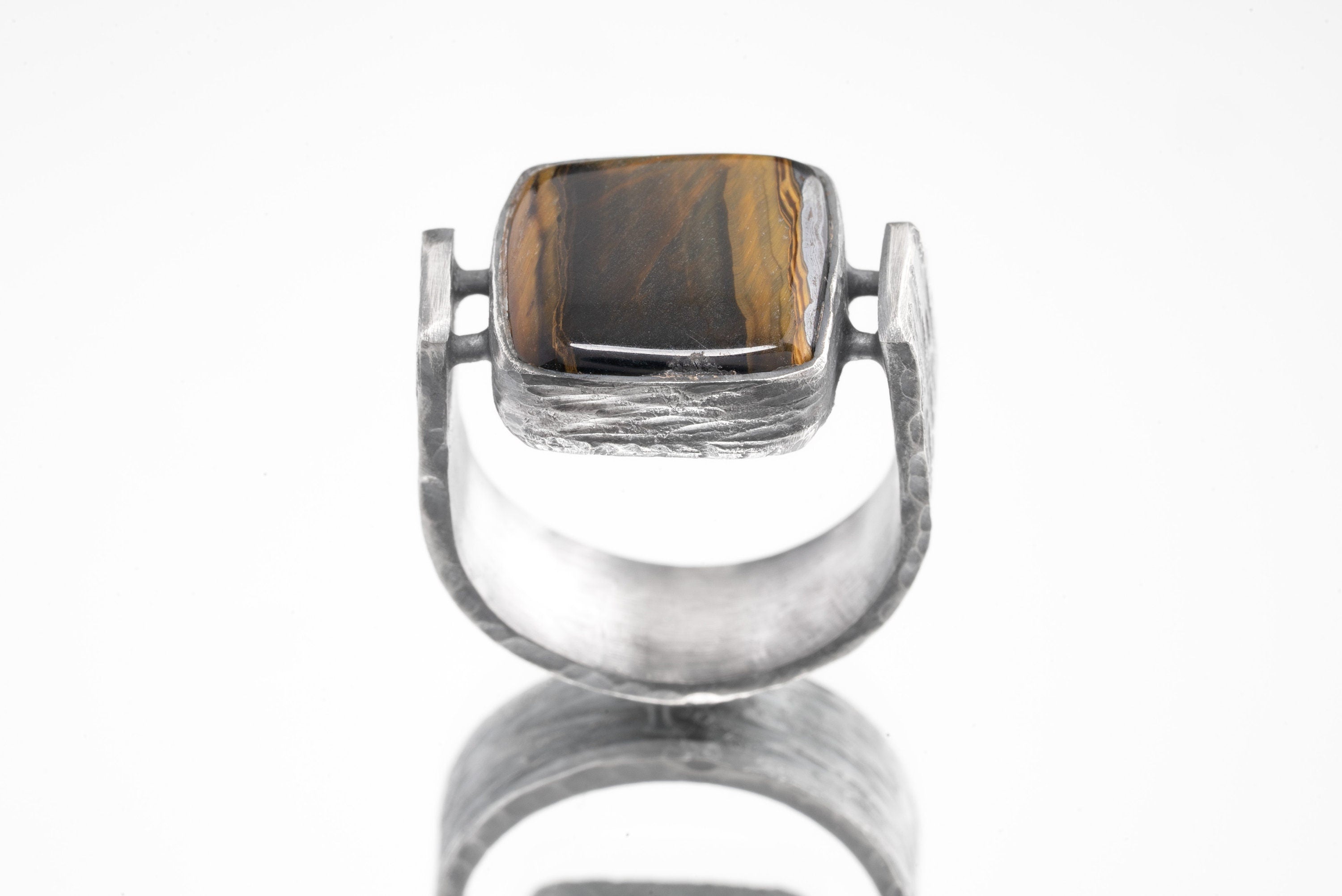 Tiger's Eye - Size 8 US - Large Brutalist - Sterling Silver Ring