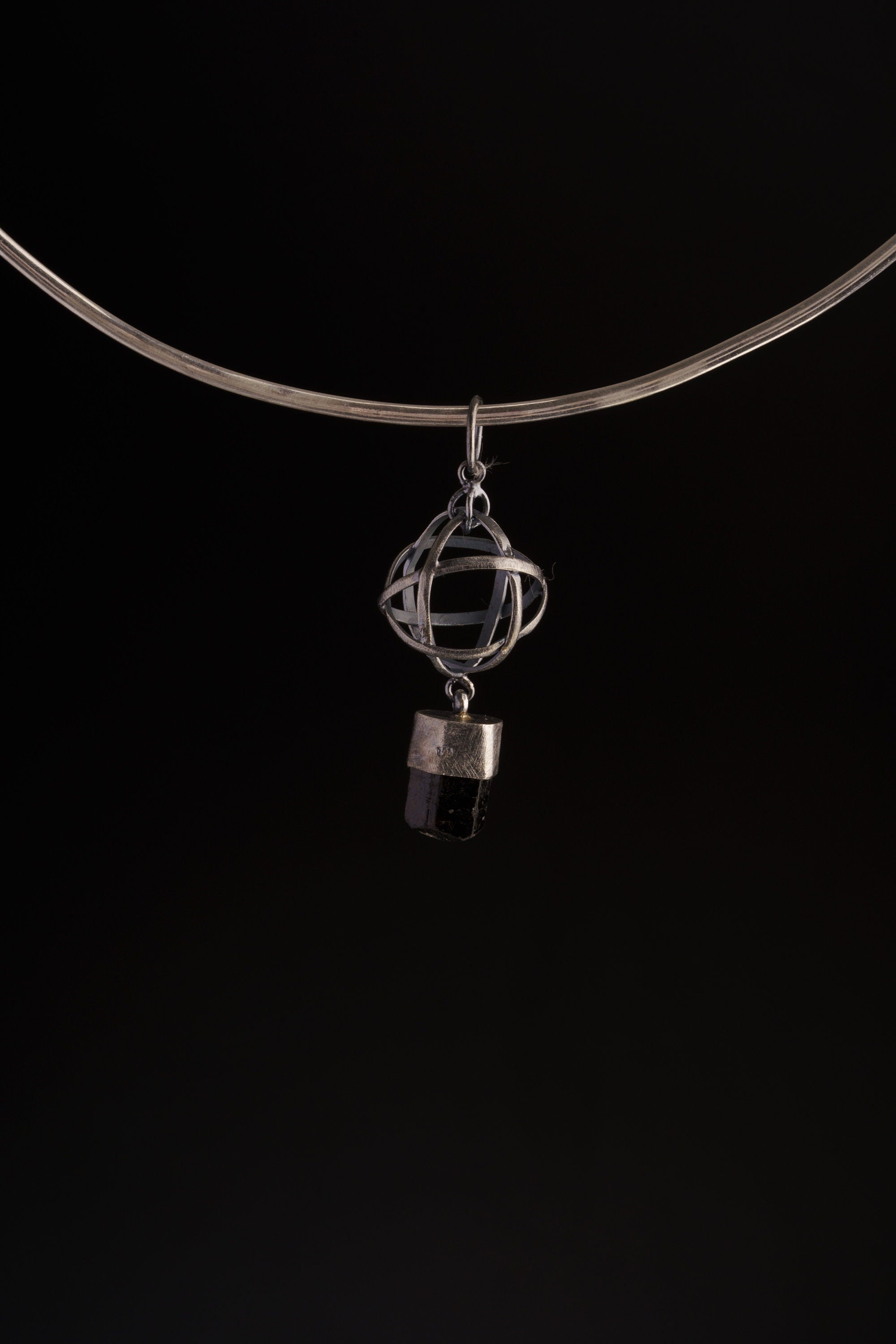 Himalayan Brown Tourmaline Opal Necklace 925 Sterling Silver Brutalist Wire Sphere Dravite Talisman Gift