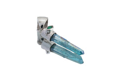 Aqua Aura Quartz & Eye Shape Faceted Natural Emerald - High Shine Sterling Silver Crystal Pendant NO/8