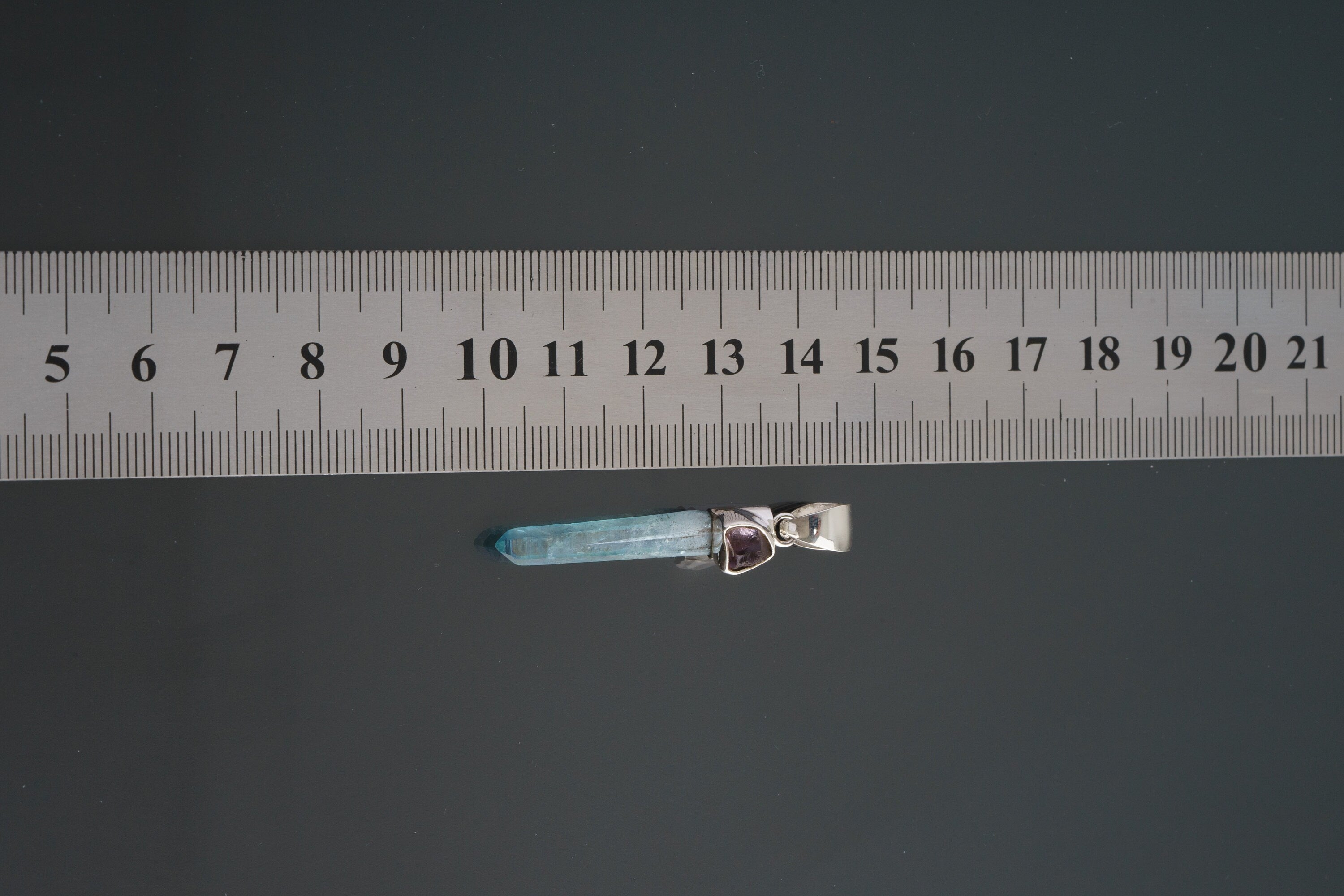Aqua Aura Quartz & Raw Amethyst - High Shine Sterling Silver Crystal Pendant NO/15