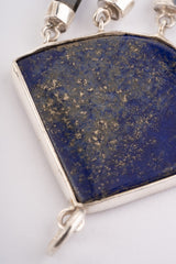 Geometry Shape Pendant with Lapis Lazuli, Black Tourmaline, Clear Quartz & Red Kyanite, Sterling Silver