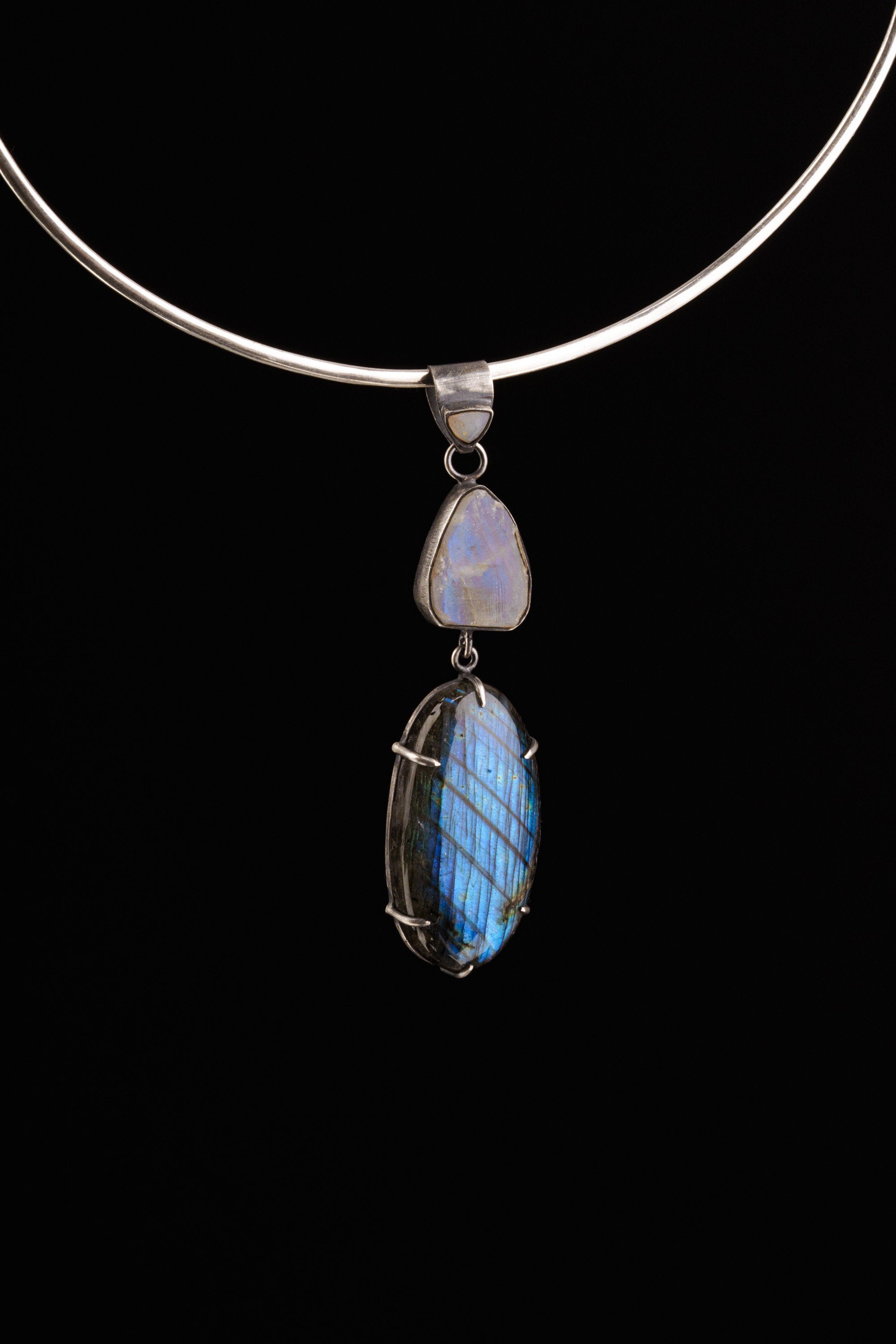 Ethiopian Opal, Blue Moonstone, Labradorite Pendant, Sterling Silver, Celestial Jewelry, Spiritual, Intuition, Transformation, Unique Gift