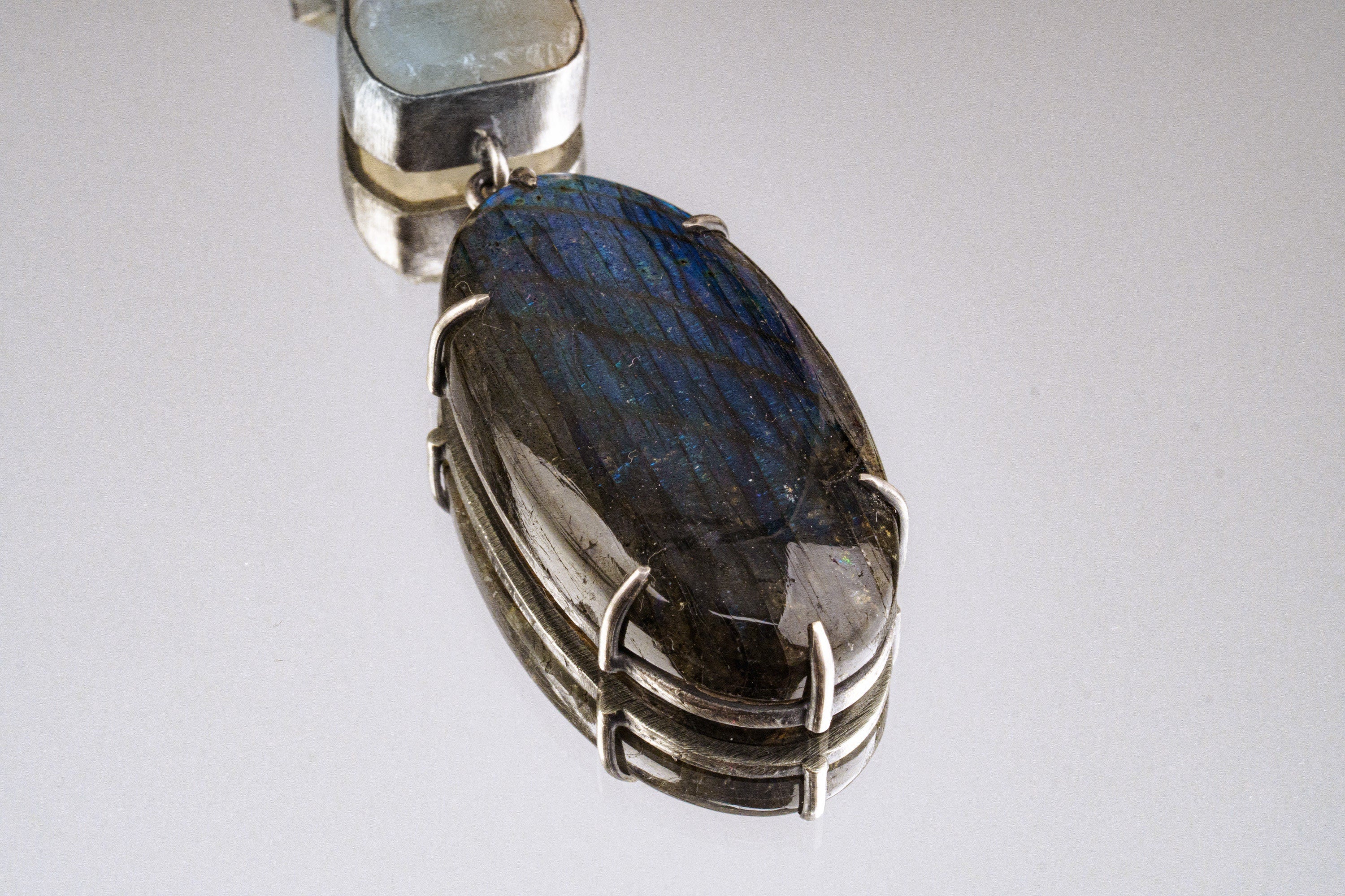 Celestial Alignment: Ethiopian Opal, Blue Moonstone, and Labradorite - Sterling Silver Pendant
