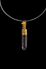 Squatting Monkey Pendant with Australian Lemurian Clear Quartz, Gold-Plated Talisman, Crown Chakra, Pisces Zodiac, Unique Gift