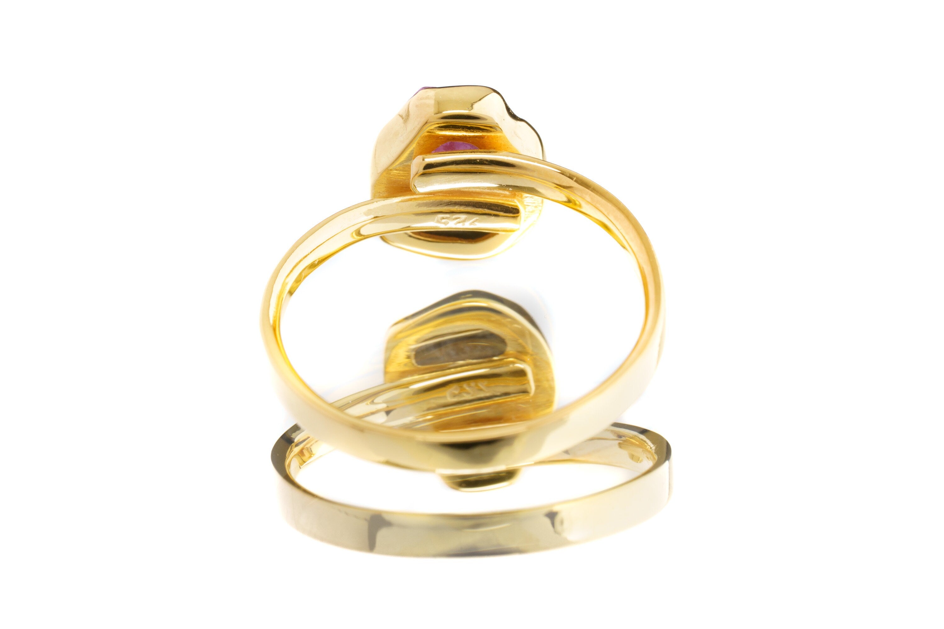 Watermelon Gem Tourmaline - Size 7 US - Gold Plated - Sterling Silver Crystal Ring