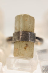 Textured & Oxidized Sterling Silver Torrington Ring with Raw Australian Aquamarine, Size 5 1/2,Throat Chakra,Pisces Zodiac,Emotional Balance