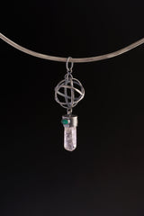 Oxidized Sterling Silver Pendant: Vera Cruz Amethyst, Emerald Eye, Brutalist Sphere