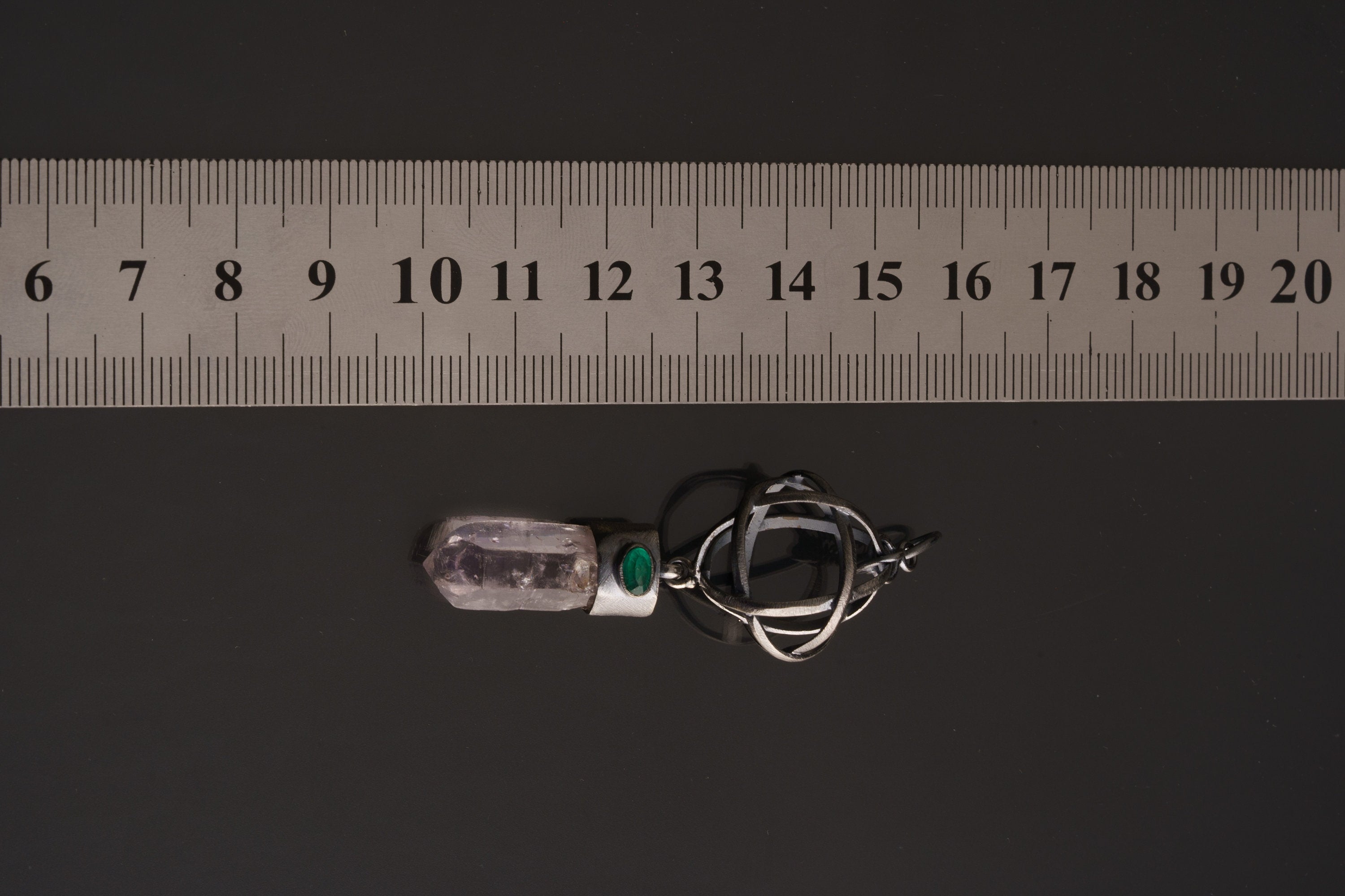 Oxidized Sterling Silver Pendant: Vera Cruz Amethyst, Emerald Eye, Brutalist Sphere