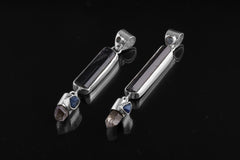 Blue Moonstone, Raw Tourmaline, Light Australian Smoky Quartz, & Blue Sapphire Pendant, Sterling Silver, Libra Zodiac, Emotional Balance