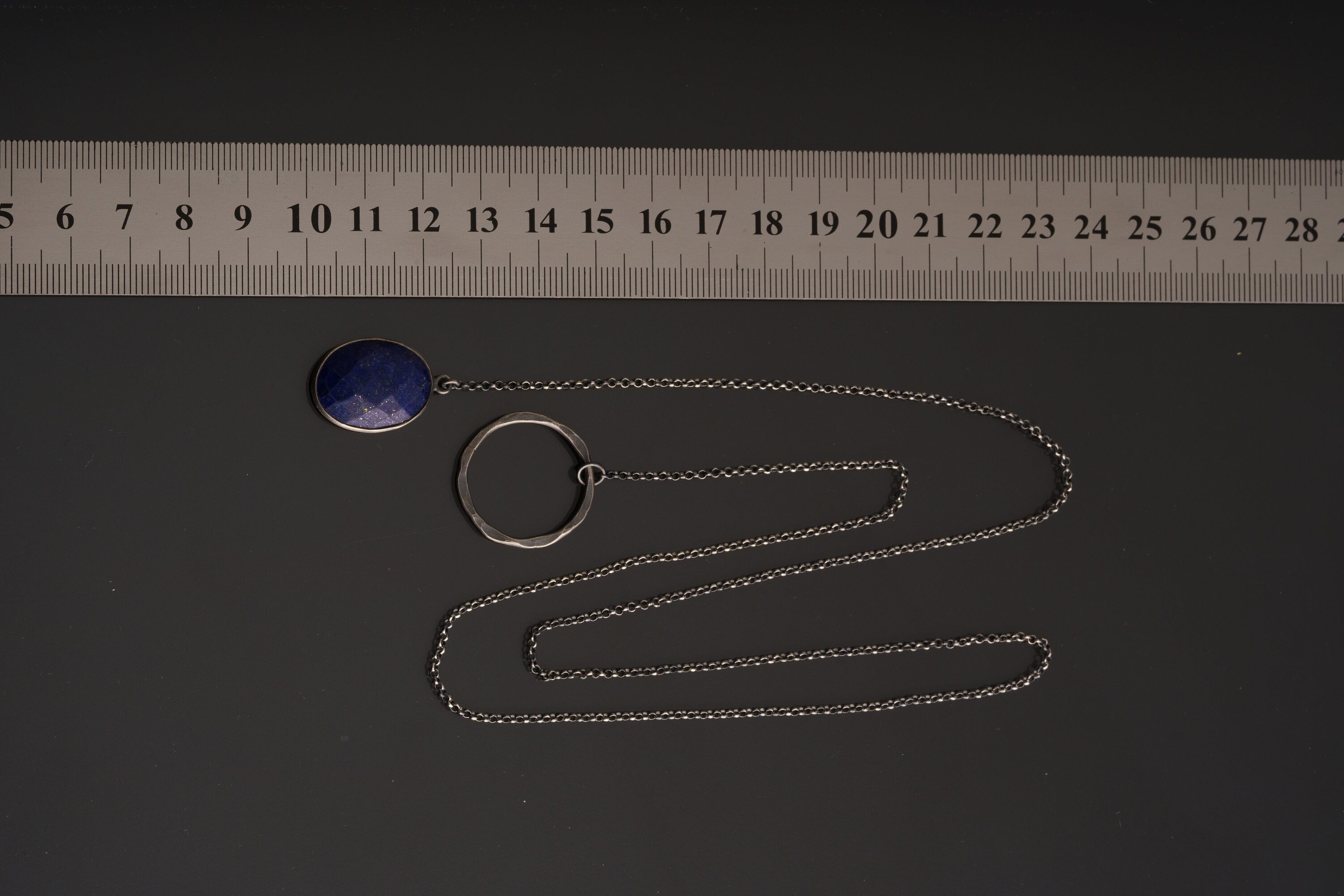 Faceted Lapis Lazuli Pendant Oxidized & Brush Textured Adjustable Sterling Silver Necklace 16-Inch Chain Third Eye Chakra Sagittarius/Pisces