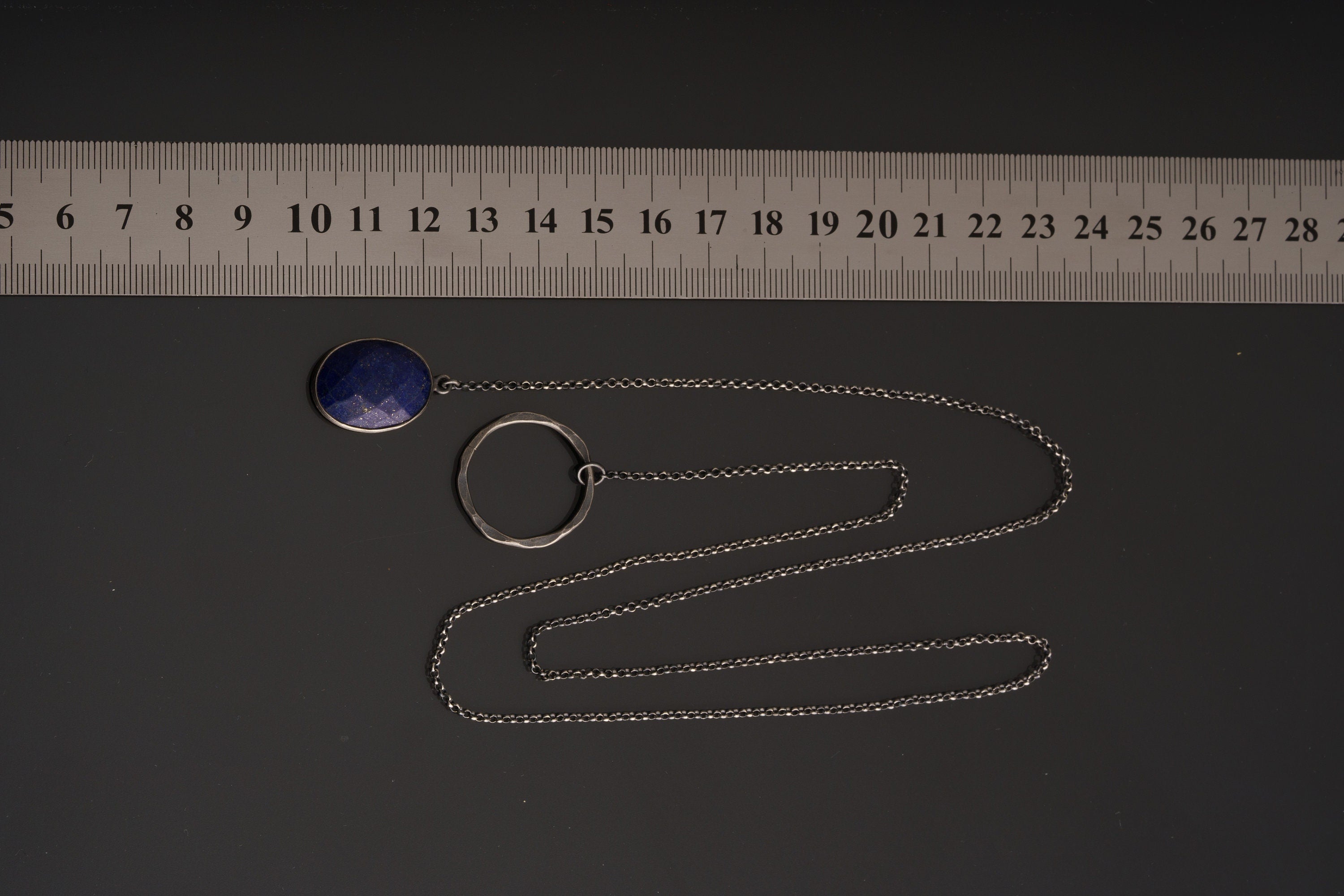 Faceted Lapis Lazuli Pendant: Oxidized Sterling Silver Adjustable Necklace