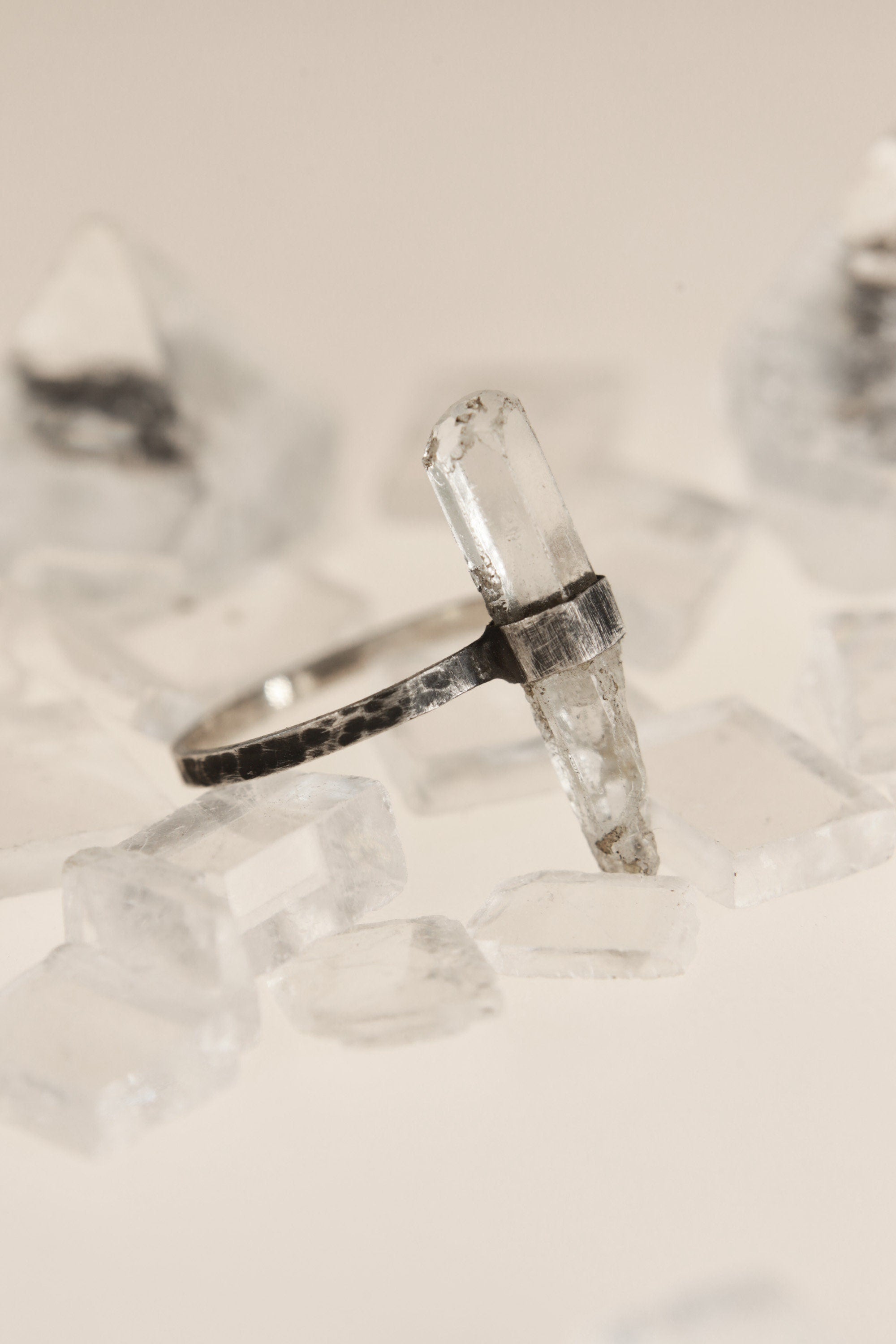 Himalayan Whisper: Textured & Oxidised Sterling Silver Ring with Raw Natural Himalayan Aquamarine - Size 8 3/4 US - NO/04