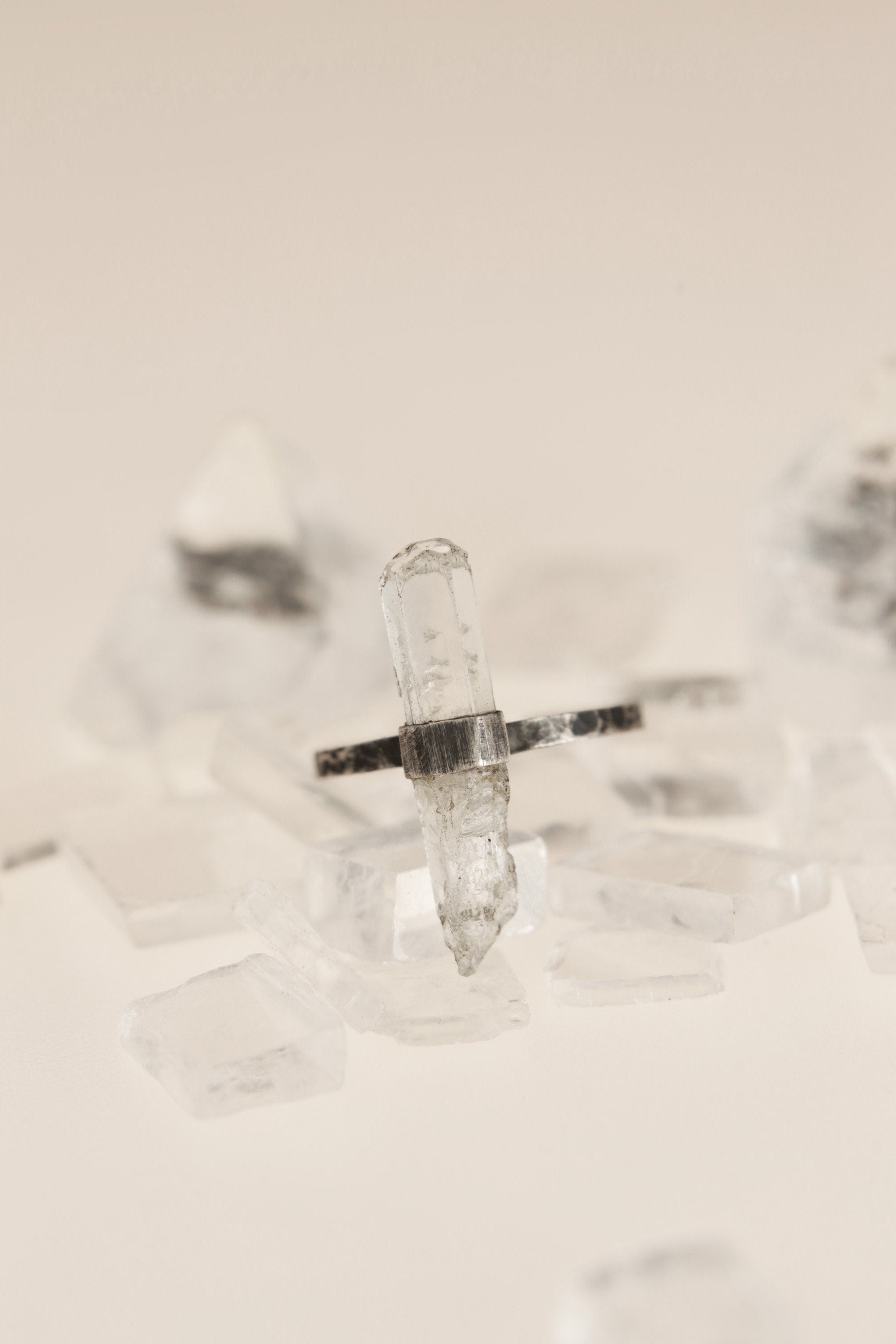 Himalayan Whisper: Textured & Oxidised Sterling Silver Ring with Raw Natural Himalayan Aquamarine - Size 8 3/4 US - NO/04