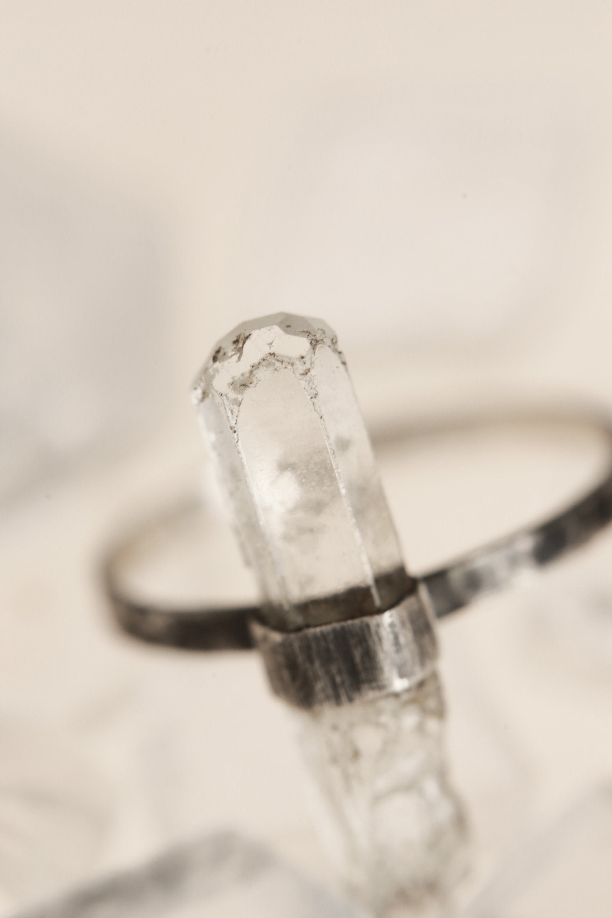 Himalayan Whisper: Textured & Oxidised Sterling Silver Ring with Raw Natural Himalayan Aquamarine - Size 8 3/4 US - NO/04