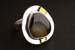 Ecliptic Radiance - Australian Boulder Opal - Unisex - Size 5-12 US - Large Adjustable Sterling Silver Ring