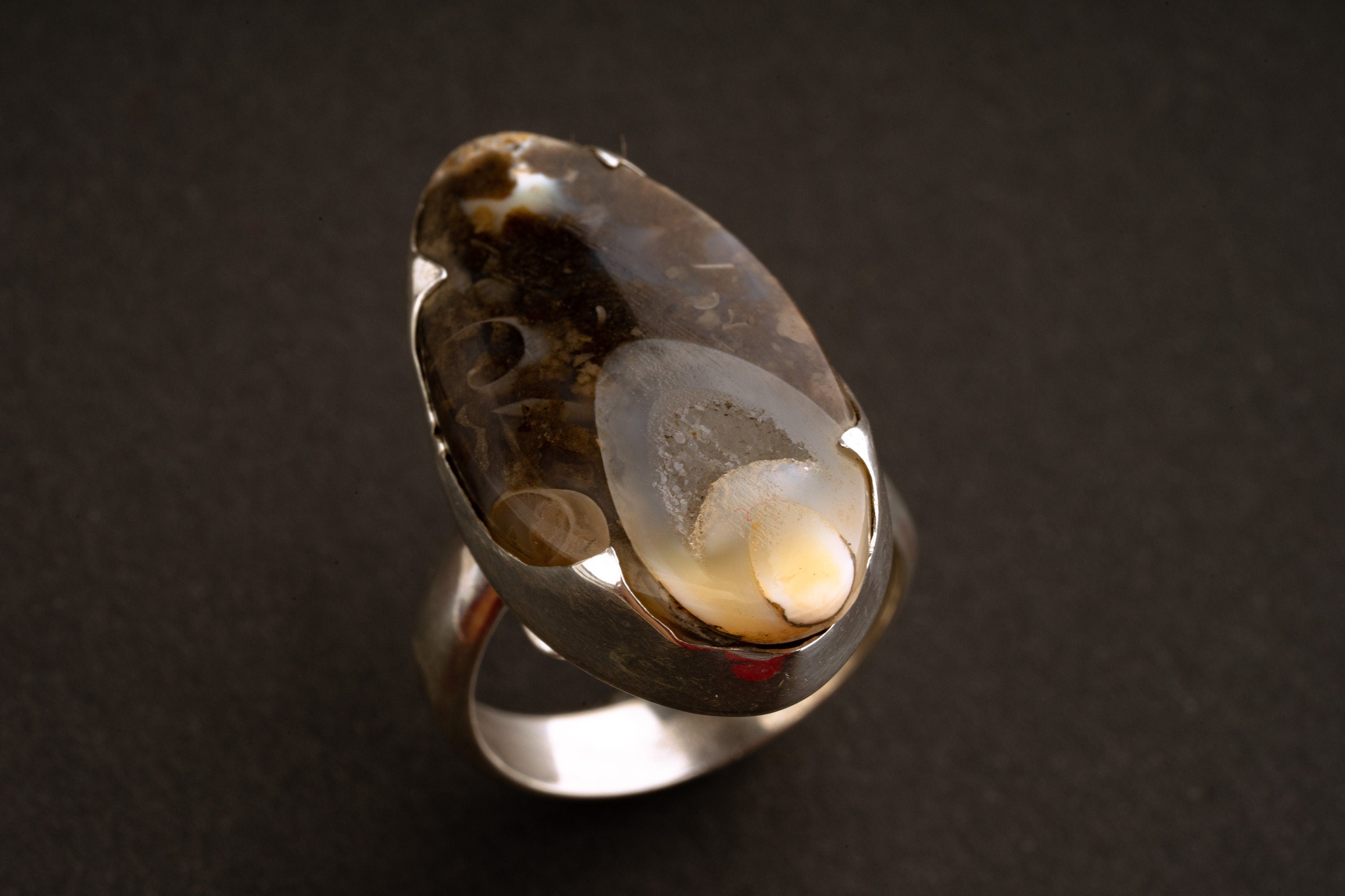 Ancient Crystallized Shell Unisex Adjustable Ring, Size 5-12 US, Large Sterling Silver, Protection and Connection to Earth, Unique Gift