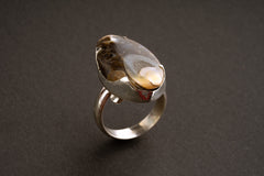 Ancient Crystallized Shell Unisex Adjustable Ring, Size 5-12 US, Large Sterling Silver, Protection and Connection to Earth, Unique Gift